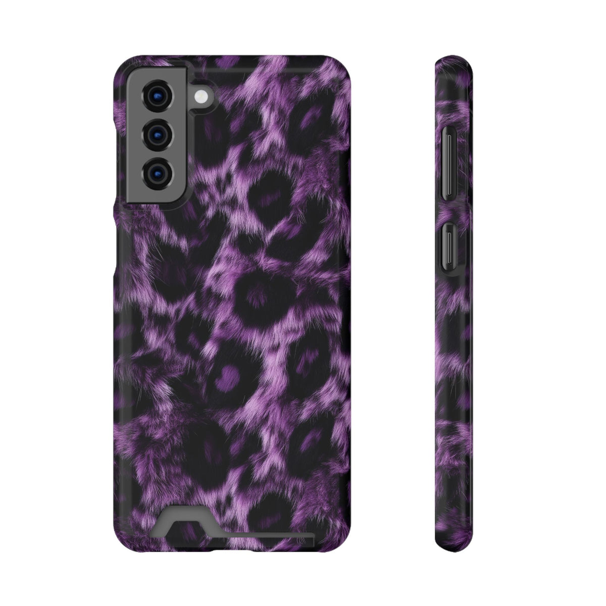 Purple Leopard phone case with card holder for Samsung Galaxy S21 Plus, glossy finish