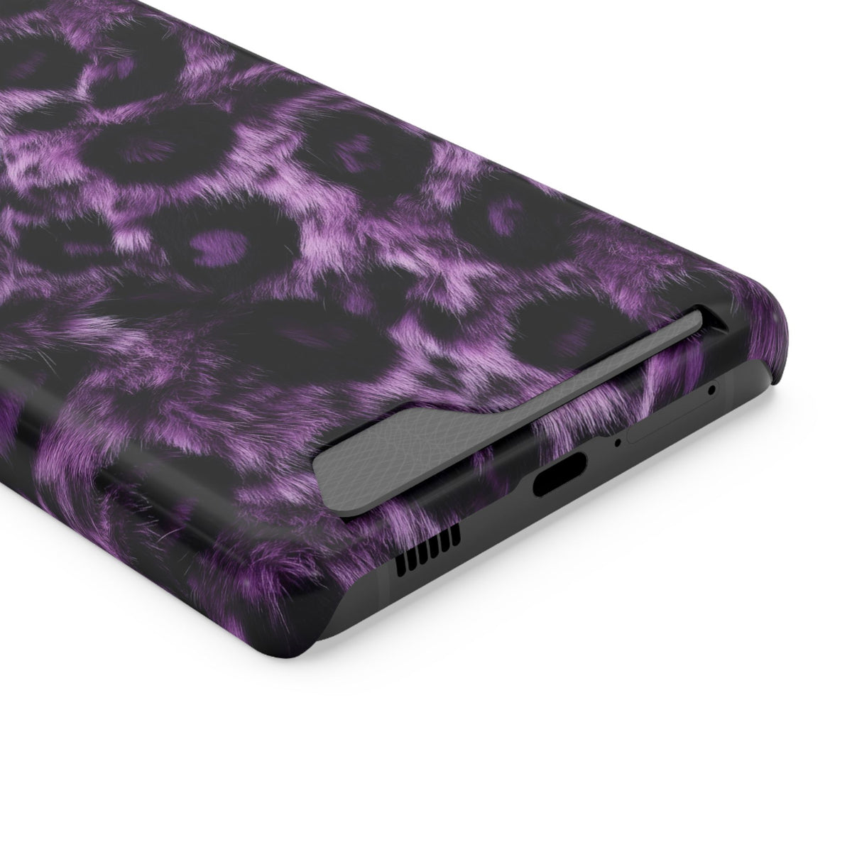 Purple Leopard phone case with card holder for Samsung Galaxy S21 Ultra, glossy finish