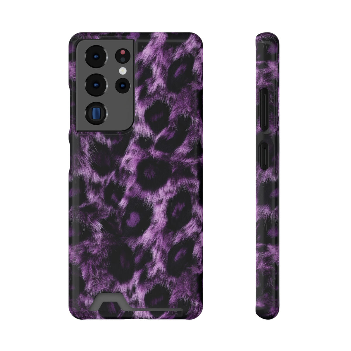 Purple Leopard phone case with card holder for Samsung Galaxy S22 Plus, glossy finish