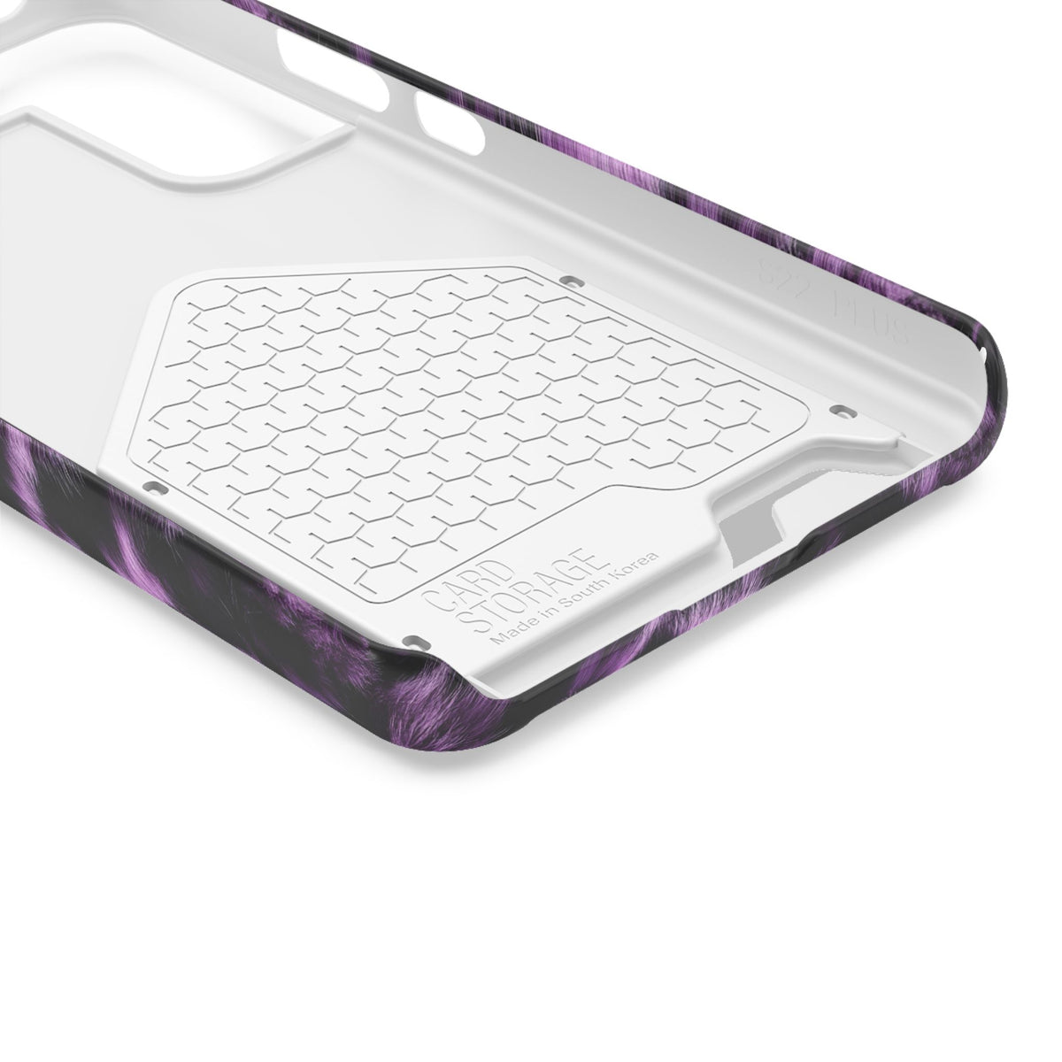 Purple Leopard phone case with card holder, close-up of the inside