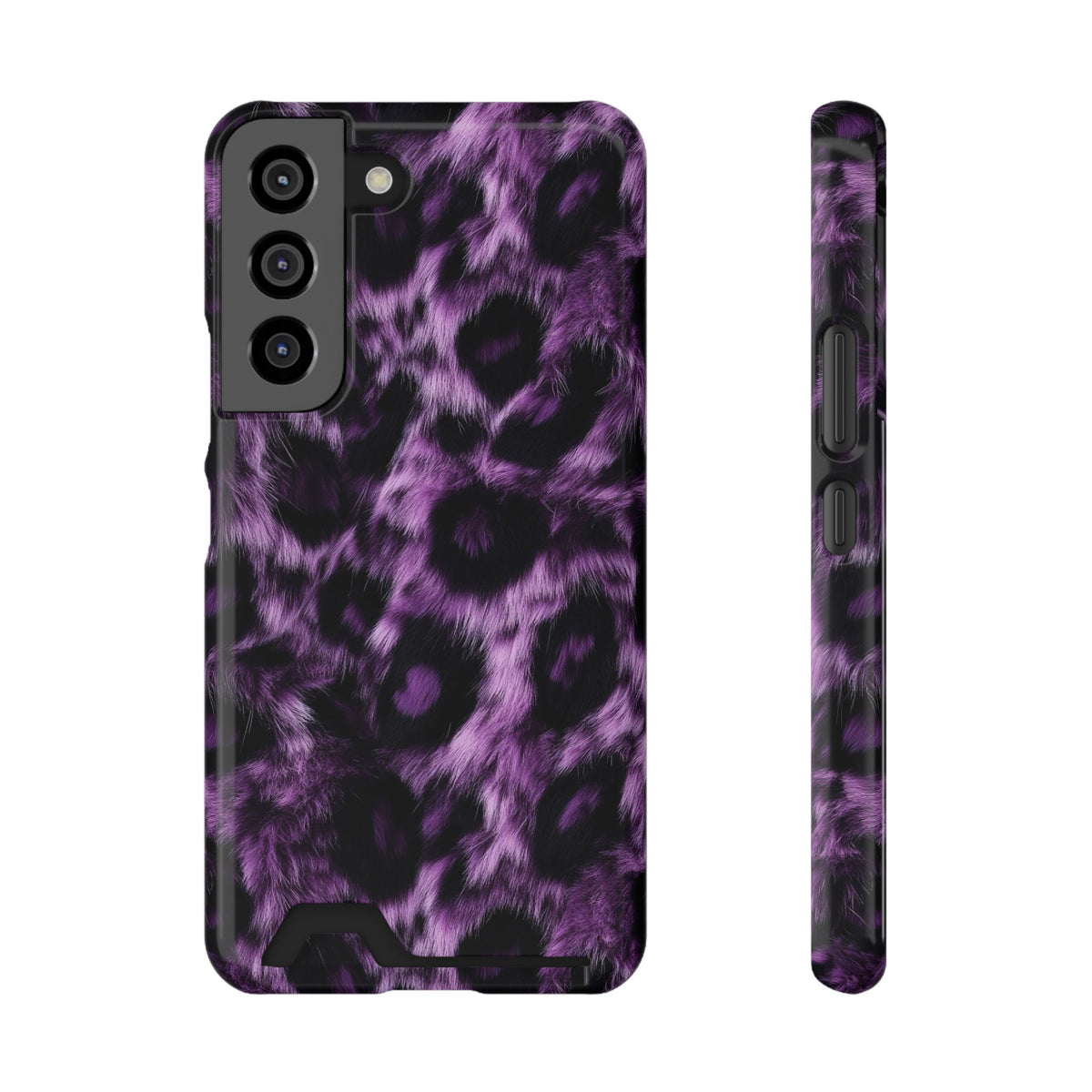 Purple Leopard phone case with card holder for Samsung Galaxy S22, glossy finish