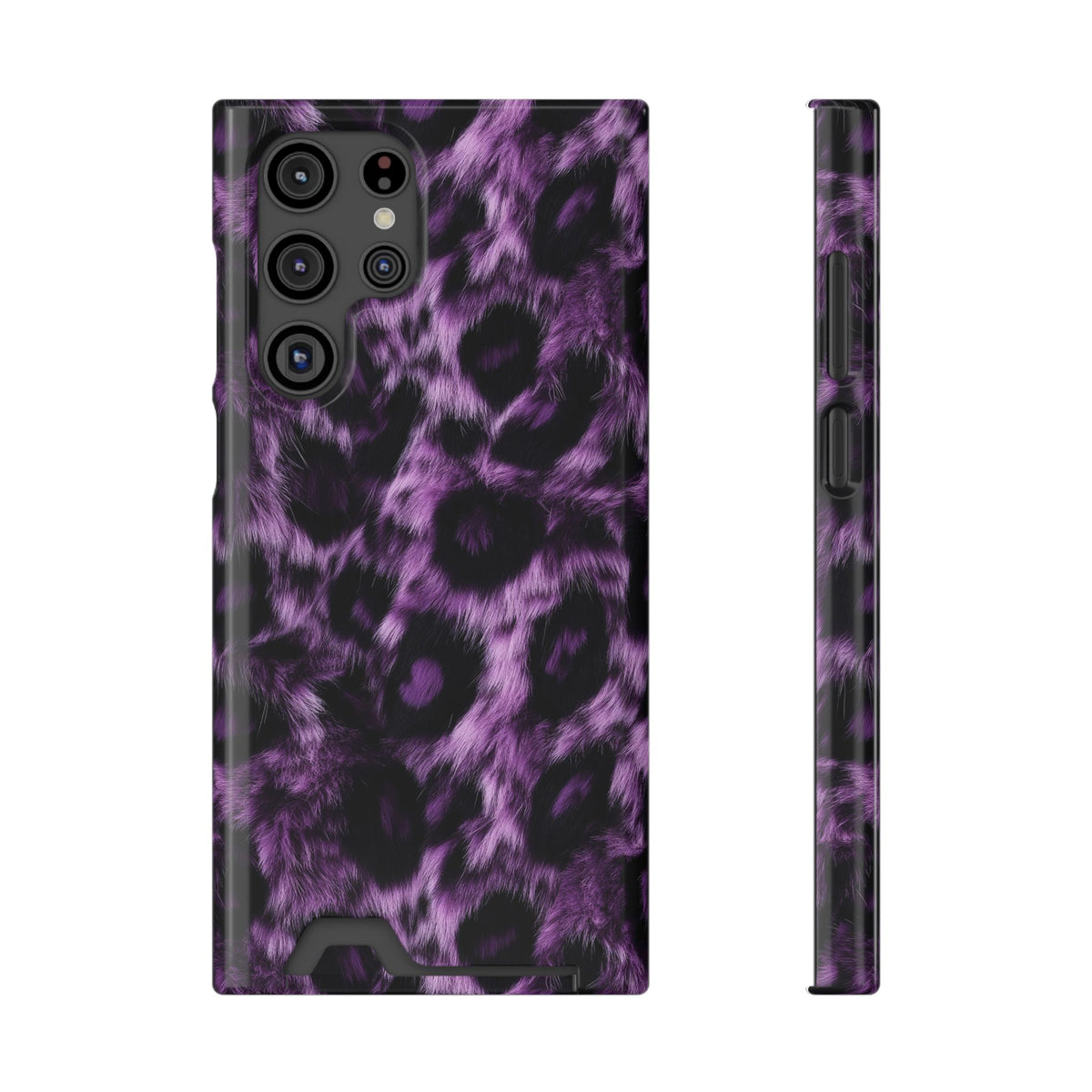 Purple Leopard phone case with card holder for Samsung Galaxy S22 Ultra, glossy finish