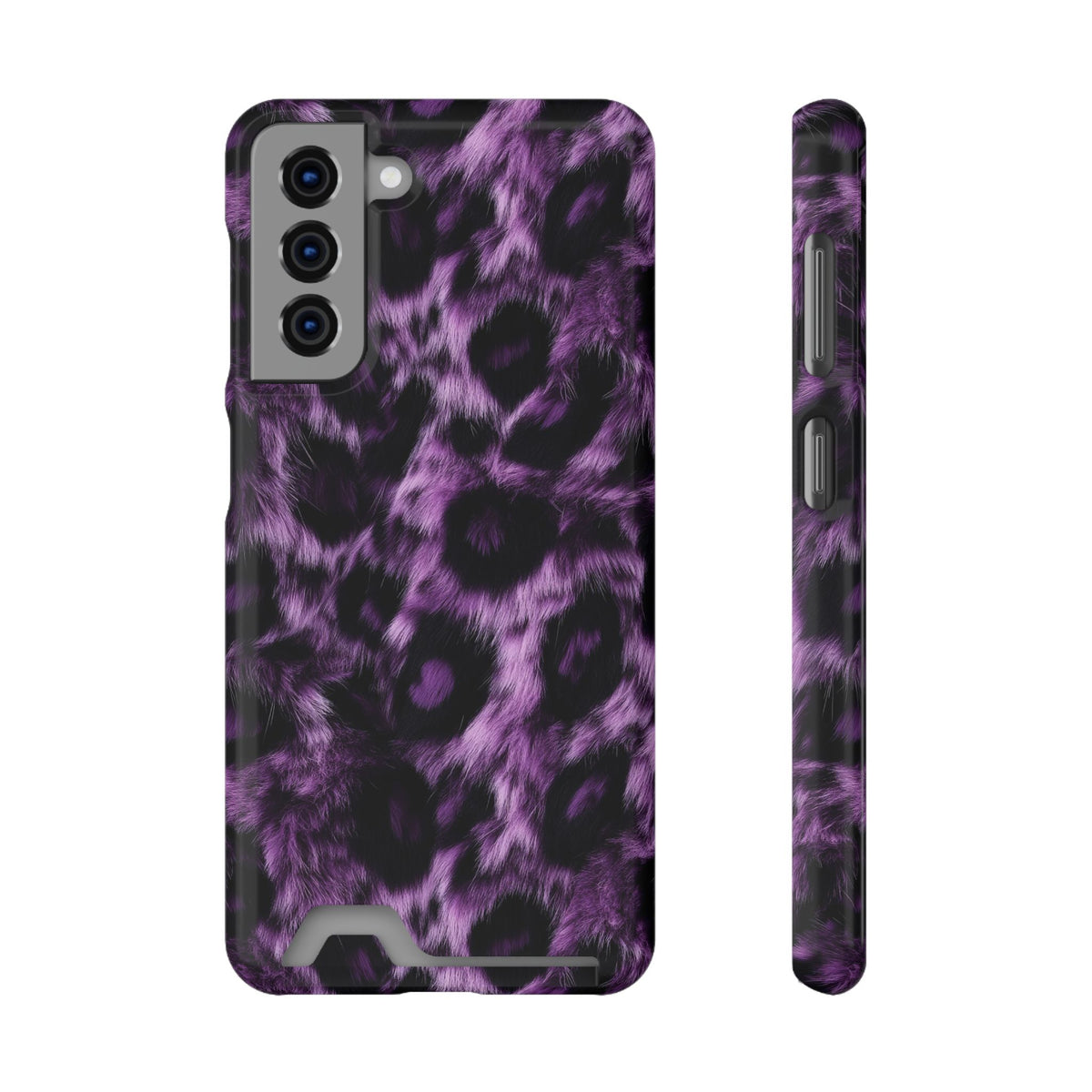 Purple Leopard phone case with card holder for Samsung Galaxy S21, glossy finish