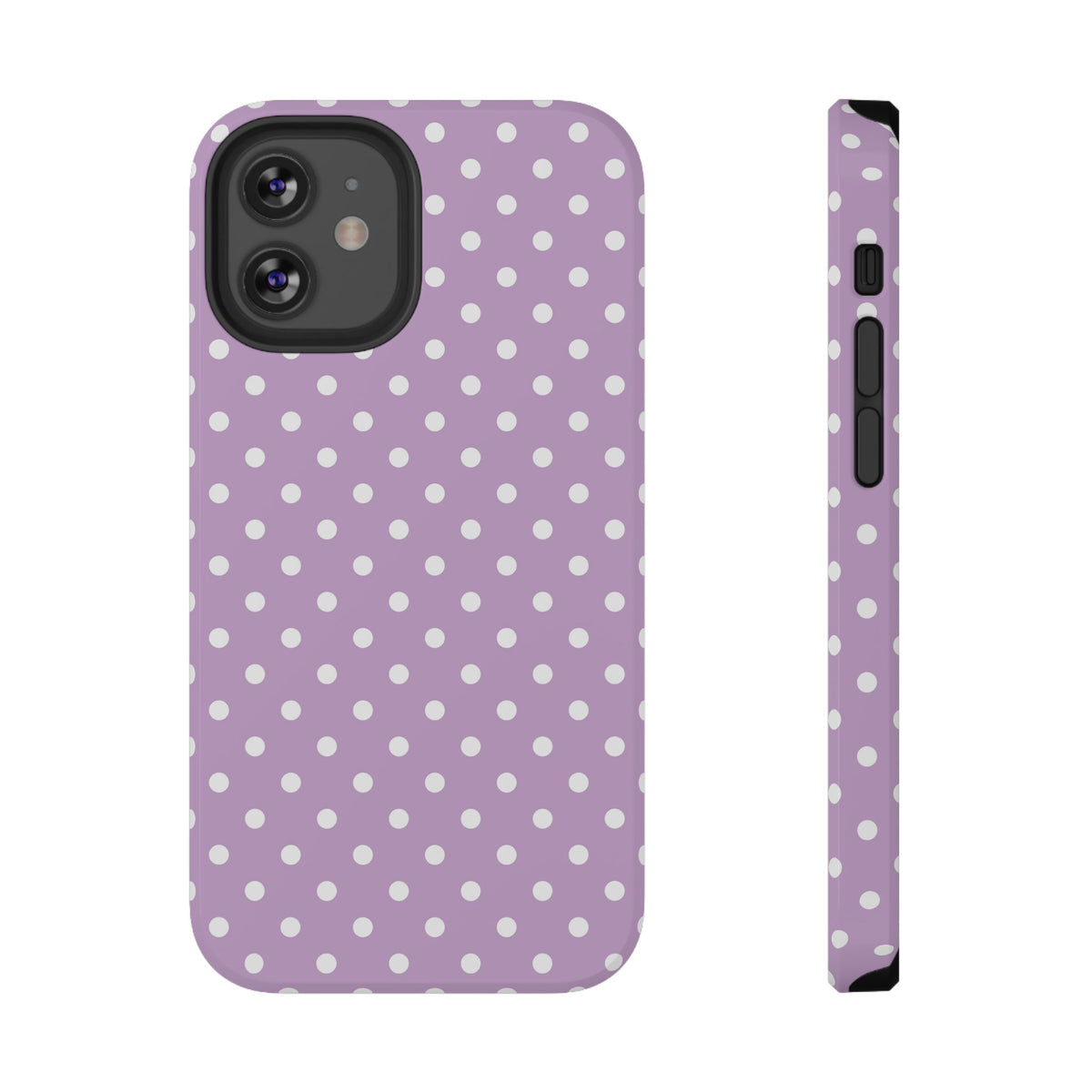 Purple Polka Dot protective phone case for iPhone 12 Mini, glossy finish