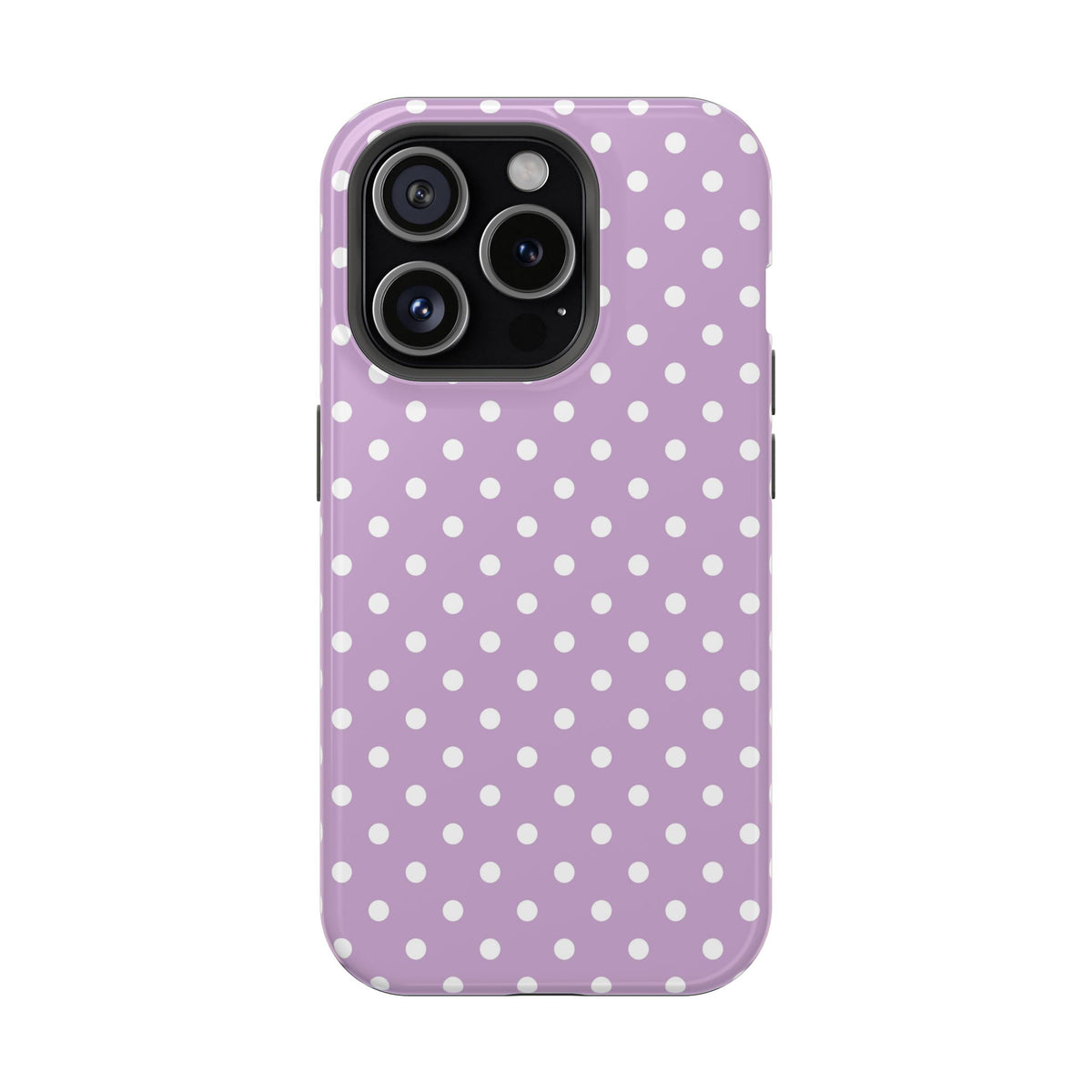 Purple Polka Dot protective phone case for iPhone 15 Pro, glossy finish