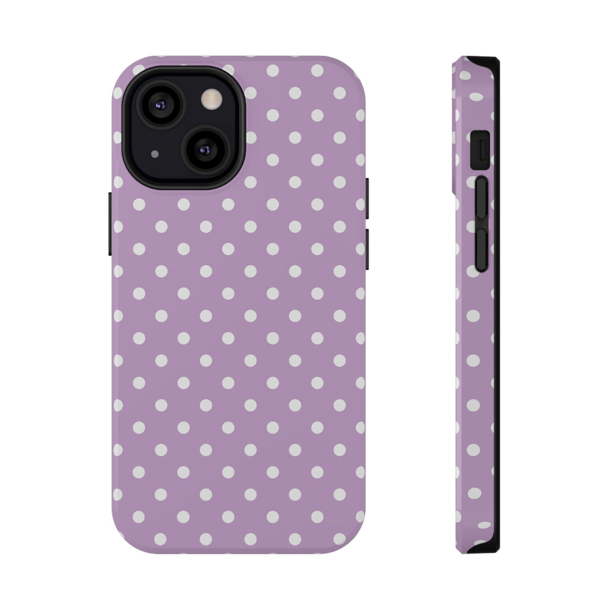 Purple Polka Dot protective phone case for iPhone 13 Mini, glossy finish