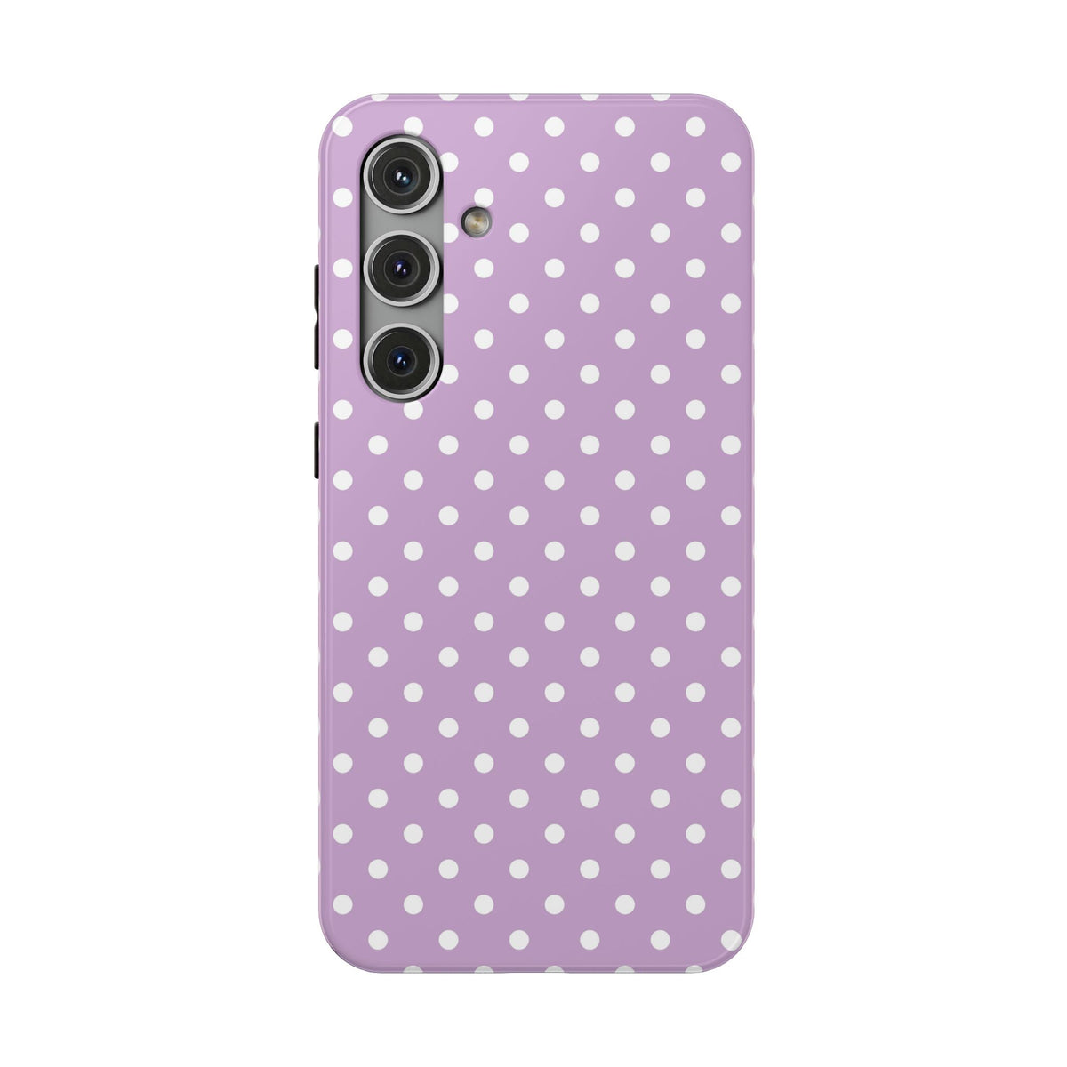 Purple Polka Dot protective phone case for Samsung Galaxy S24 Plus, glossy finish