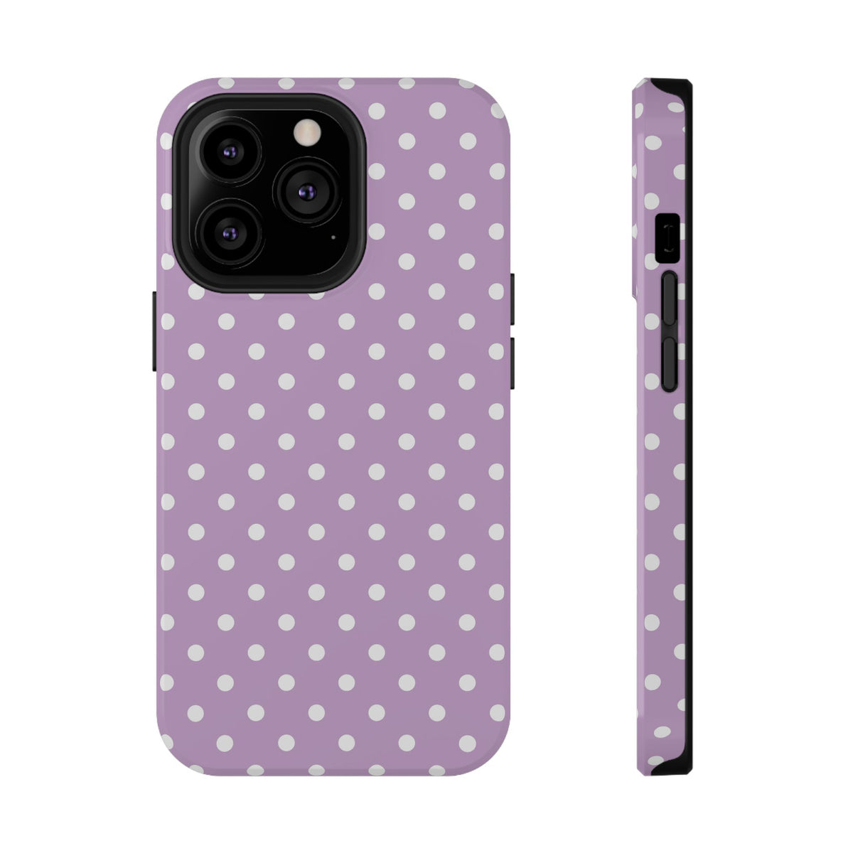 Purple Polka Dot protective phone case for iPhone 13 Pro, glossy finish