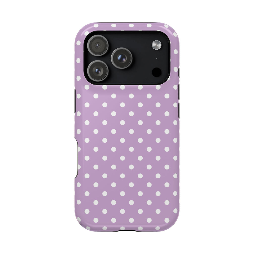 Purple Polka Dot MagSafe case for iPhone 18 Pro, glossy finish