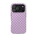 Purple Polka Dot MagSafe case for iPhone 18 Pro, glossy finish