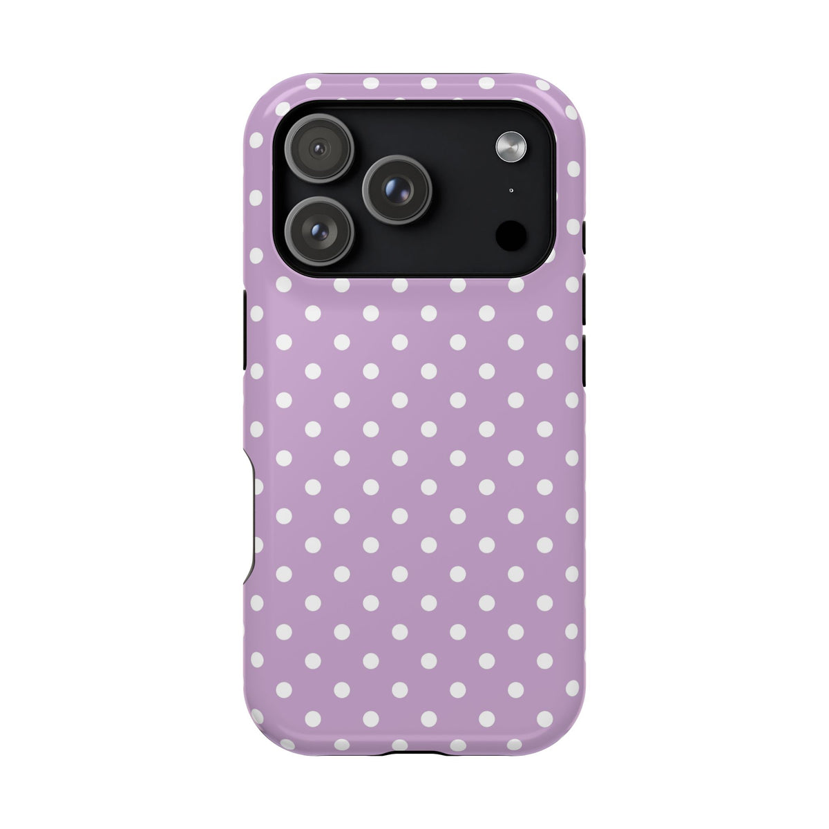 Purple Polka Dot MagSafe case for iPhone 18 Pro, glossy finish