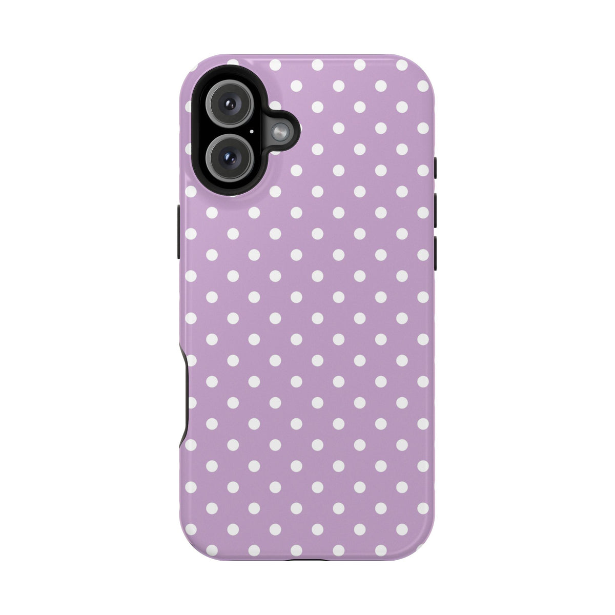 Purple Polka Dot MagSafe case for iPhone 16 Plus, glossy finish