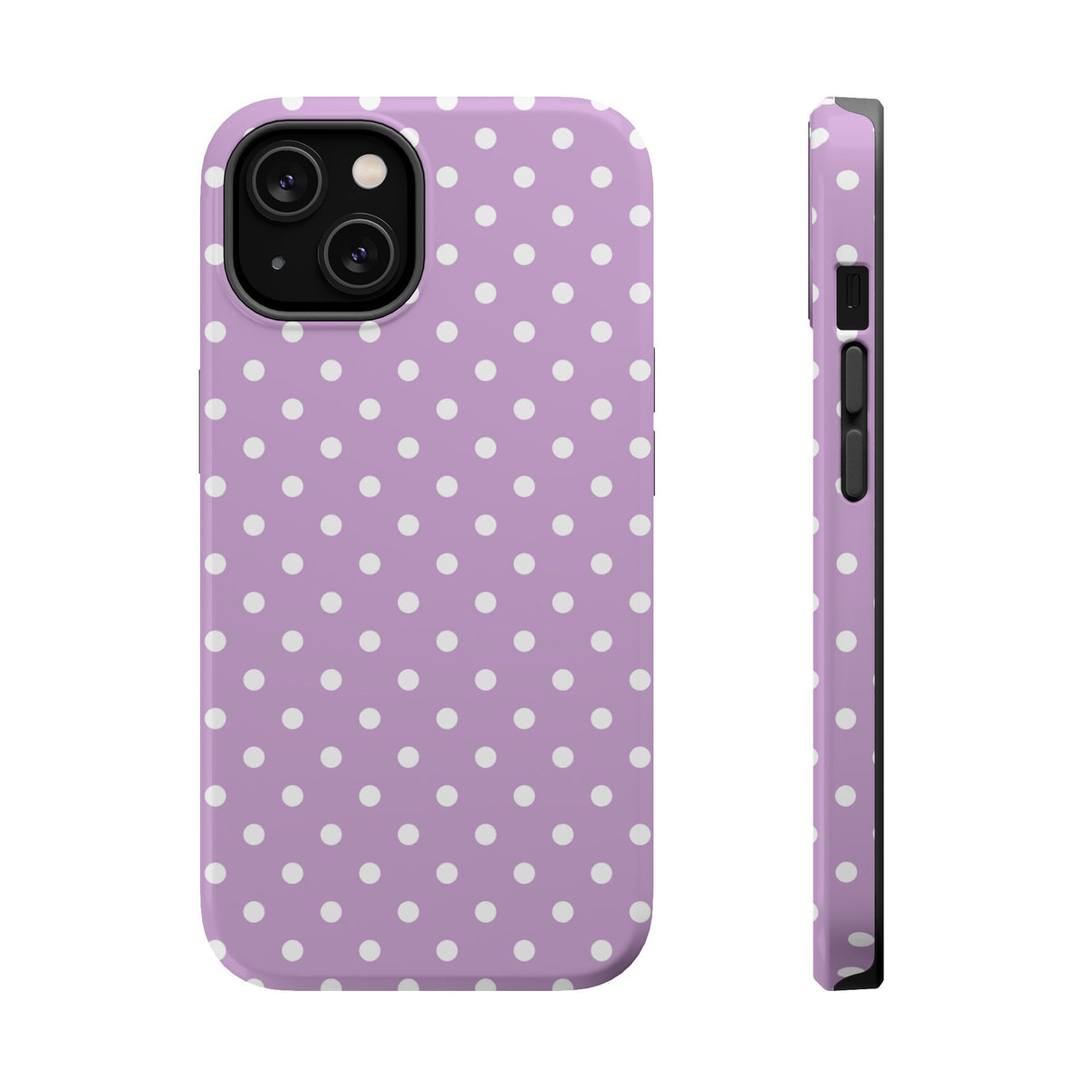 Purple Polka Dot MagSafe case for iPhone 14, glossy finish