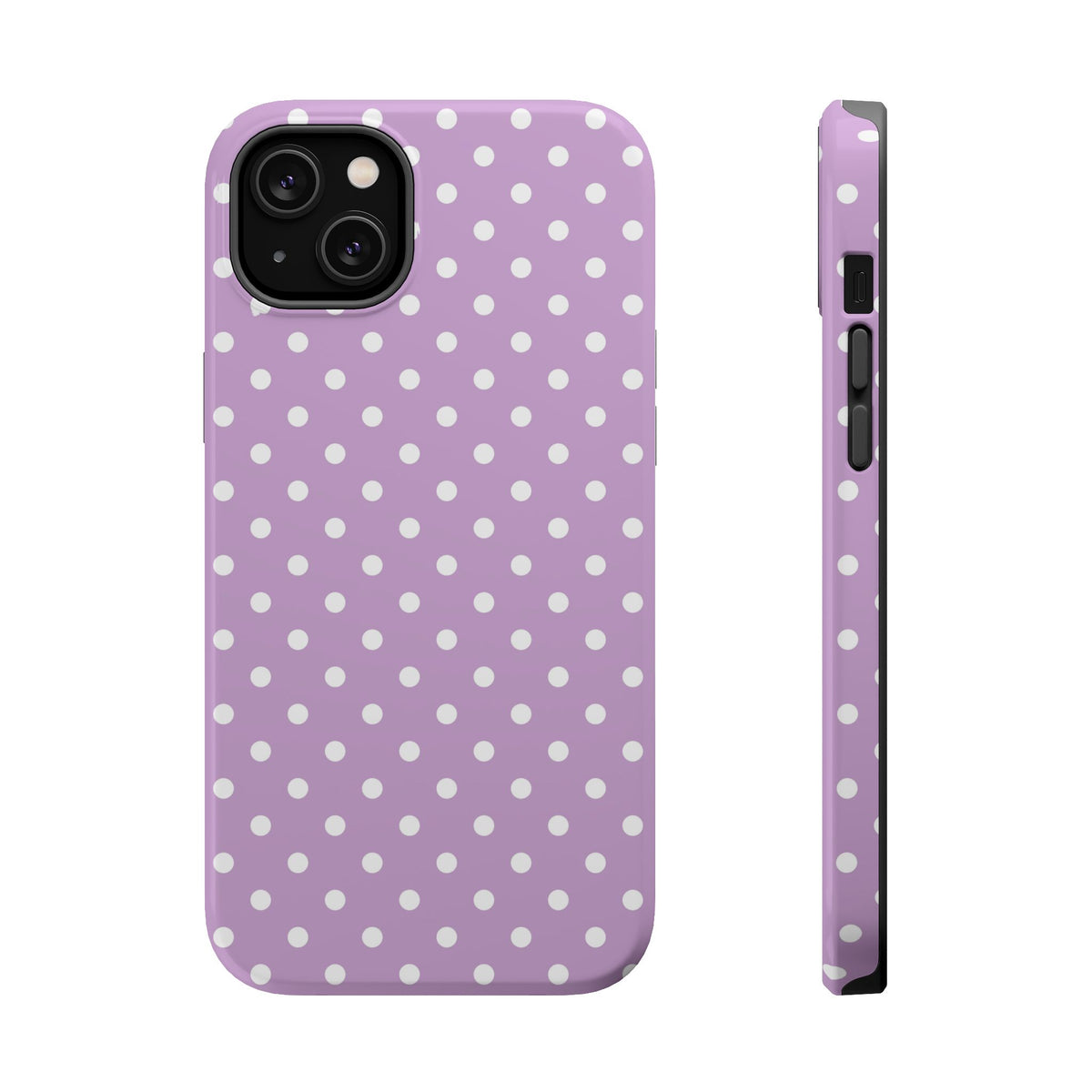 Purple Polka Dot MagSafe case for iPhone 14 Plus, glossy finish