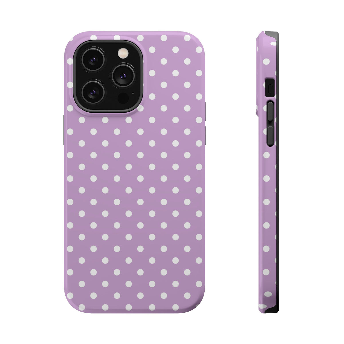 Purple Polka Dot MagSafe case for iPhone 14 Pro Max, glossy finish