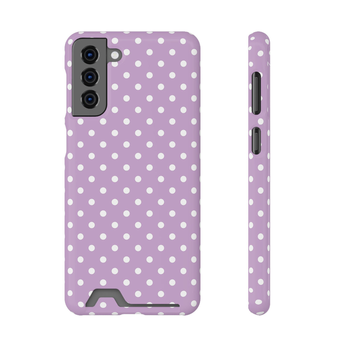 Purple Polka Dot phone case with card holder for Samsung Galaxy S21 Plus, glossy finish
