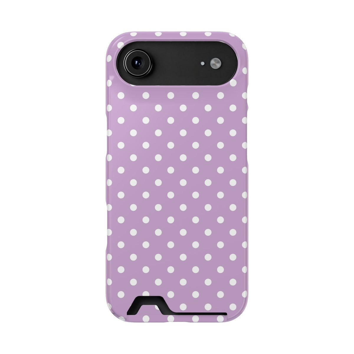 Purple Polka Dot phone case with card holder for iPhone 17 Air, glossy finish