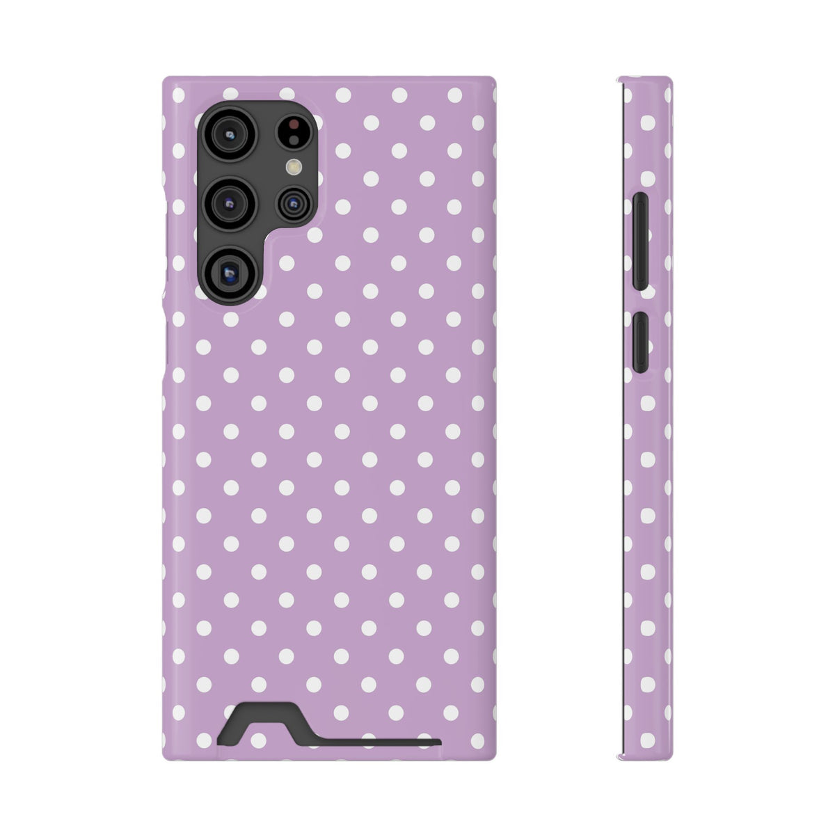 Purple Polka Dot phone case with card holder for Samsung Galaxy S22 Ultra, glossy finish