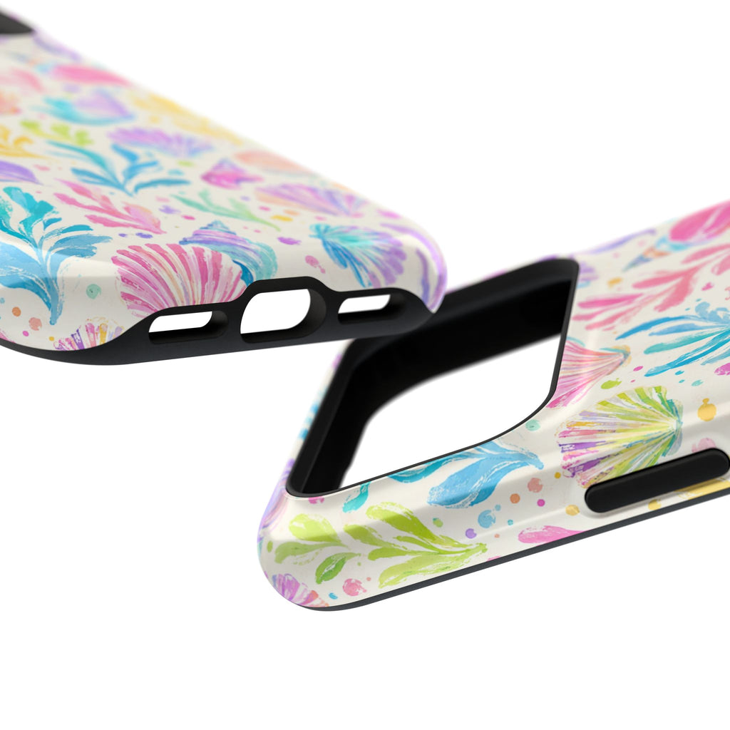 Rainbow Reef protective phone case, close-up at an angle