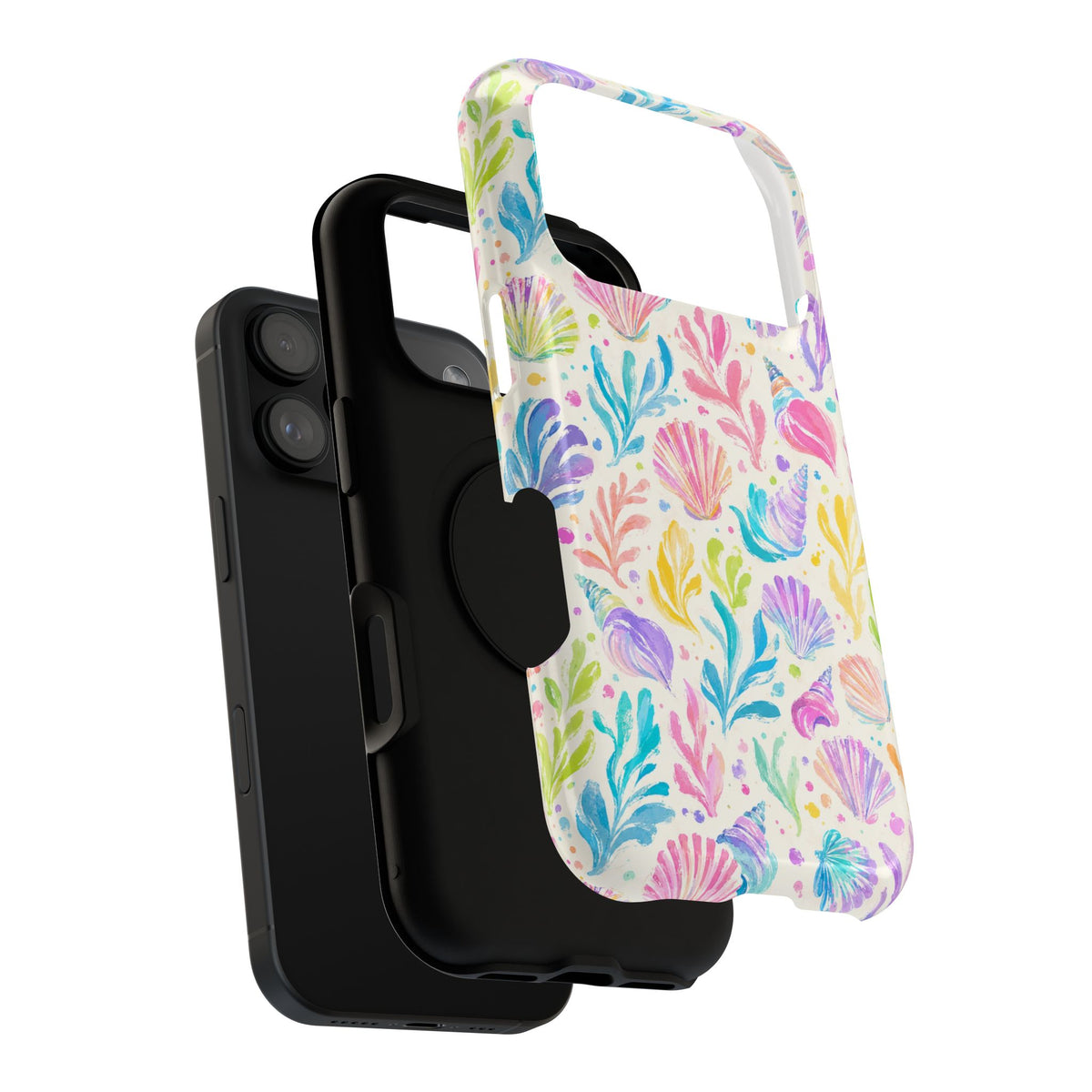 Rainbow Reef protective phone case, close-up of the dual-layer construction