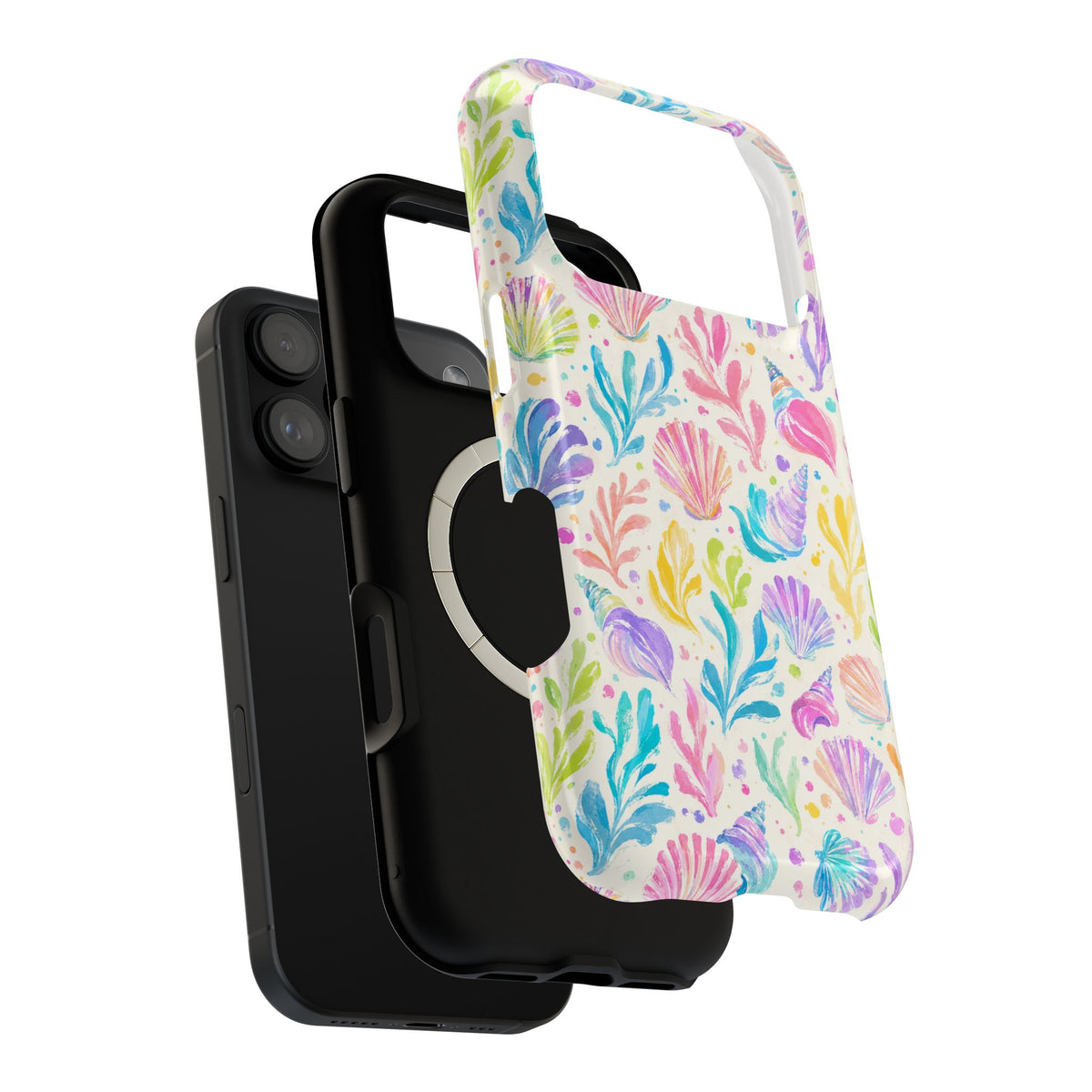 Rainbow Reef MagSafe case, close-up of the dual-layer construction