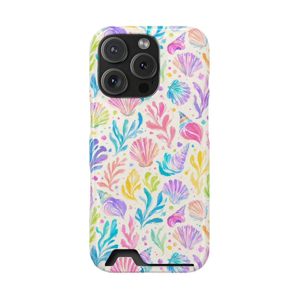 Rainbow Reef phone case with card holder for iPhone 16 Pro, glossy finish