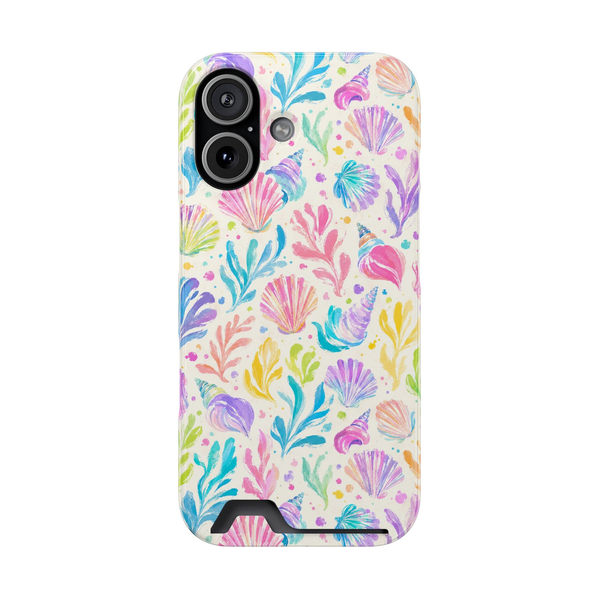 Rainbow Reef phone case with card holder for iPhone 17, glossy finish