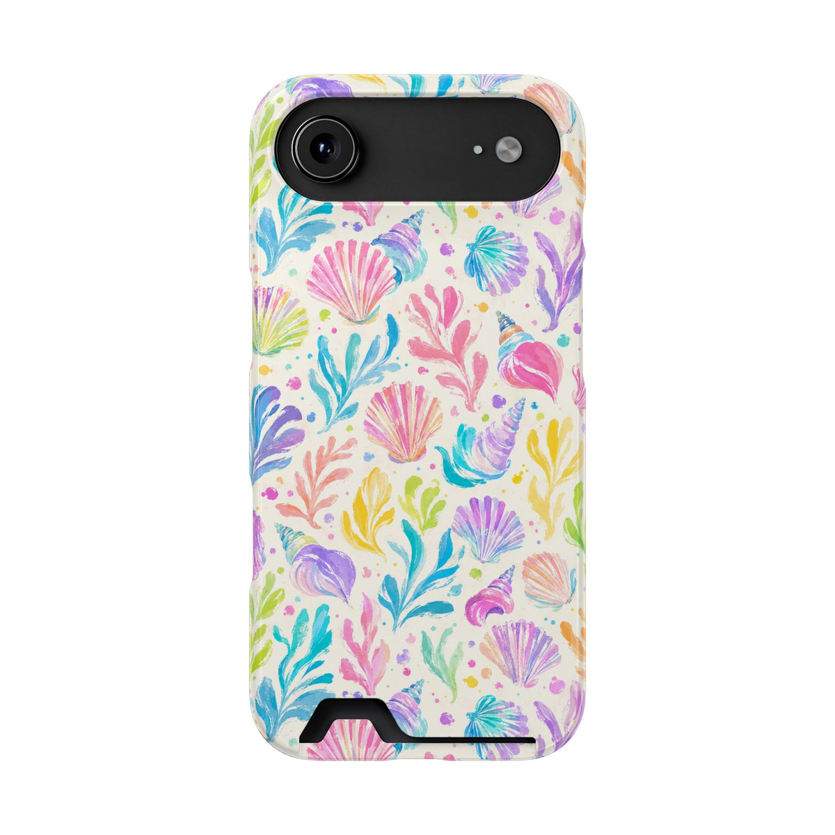 Rainbow Reef phone case with card holder for iPhone 17 Air, glossy finish