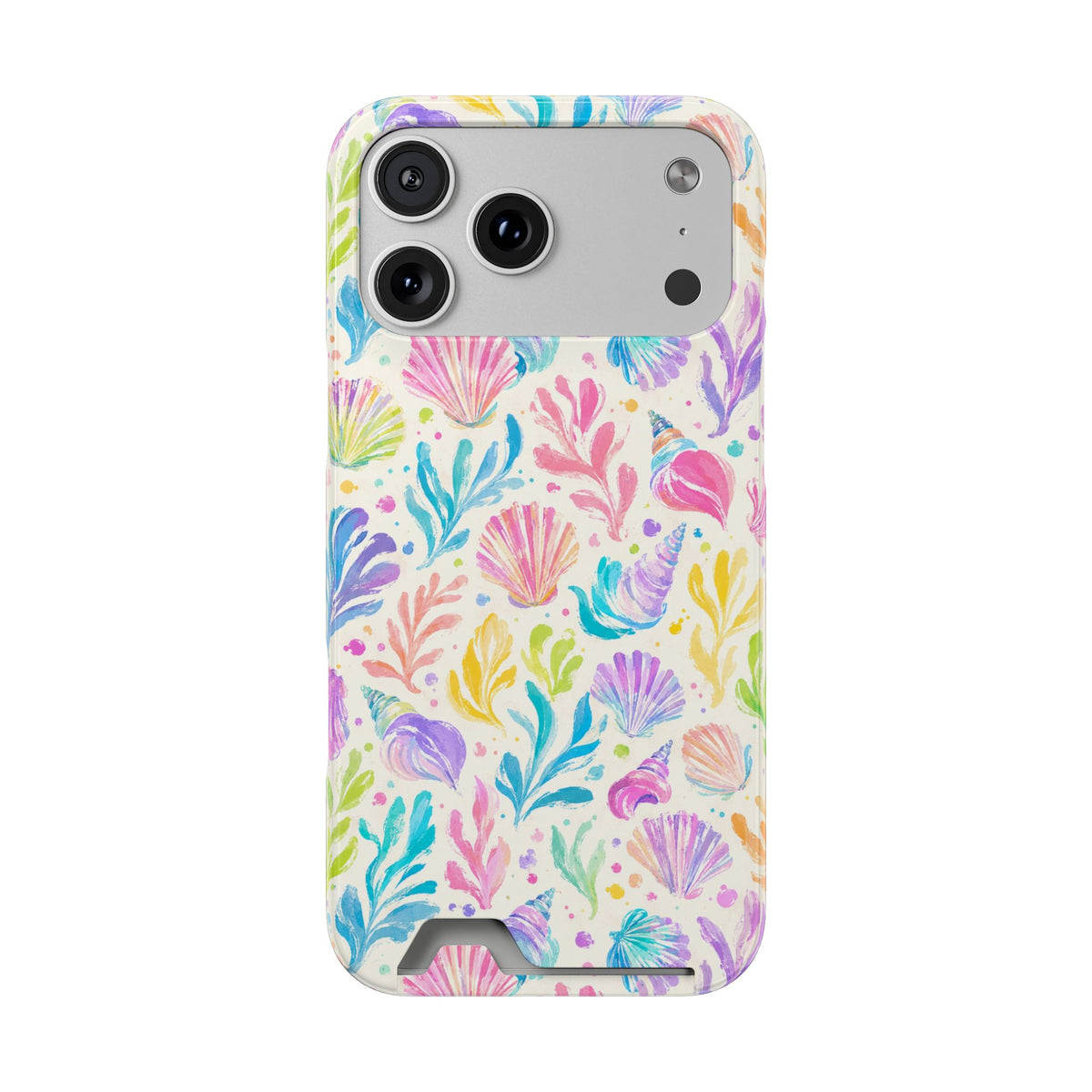 Rainbow Reef phone case with card holder for iPhone 17 Pro Max, glossy finish