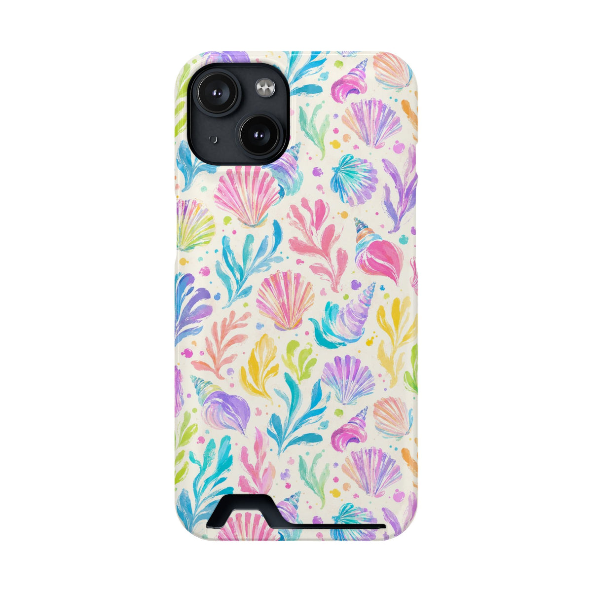 Rainbow Reef phone case with card holder for iPhone 14, glossy finish