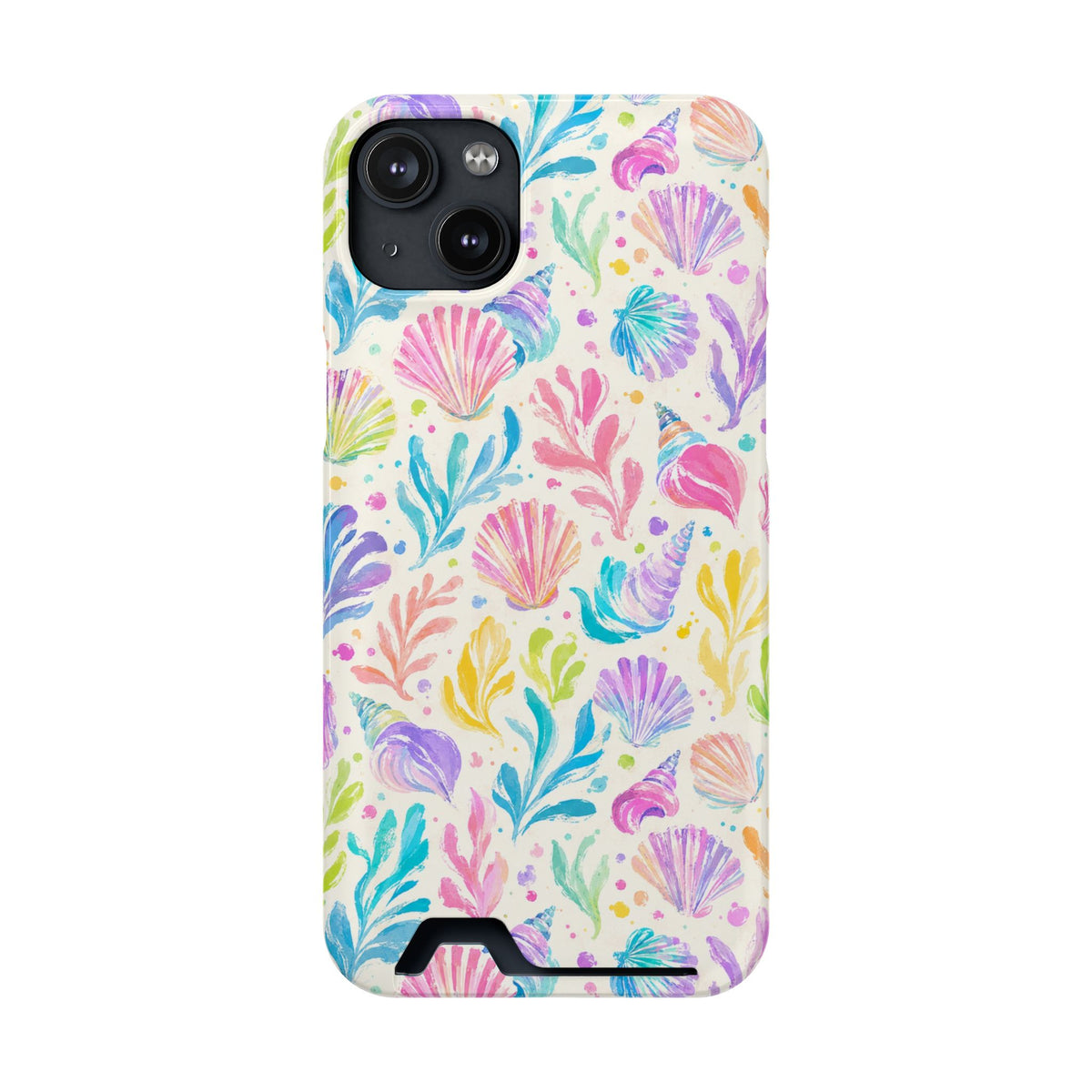 Rainbow Reef phone case with card holder for iPhone 14 Plus, glossy finish