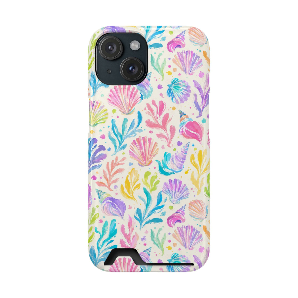 Rainbow Reef phone case with card holder for iPhone 15, glossy finish