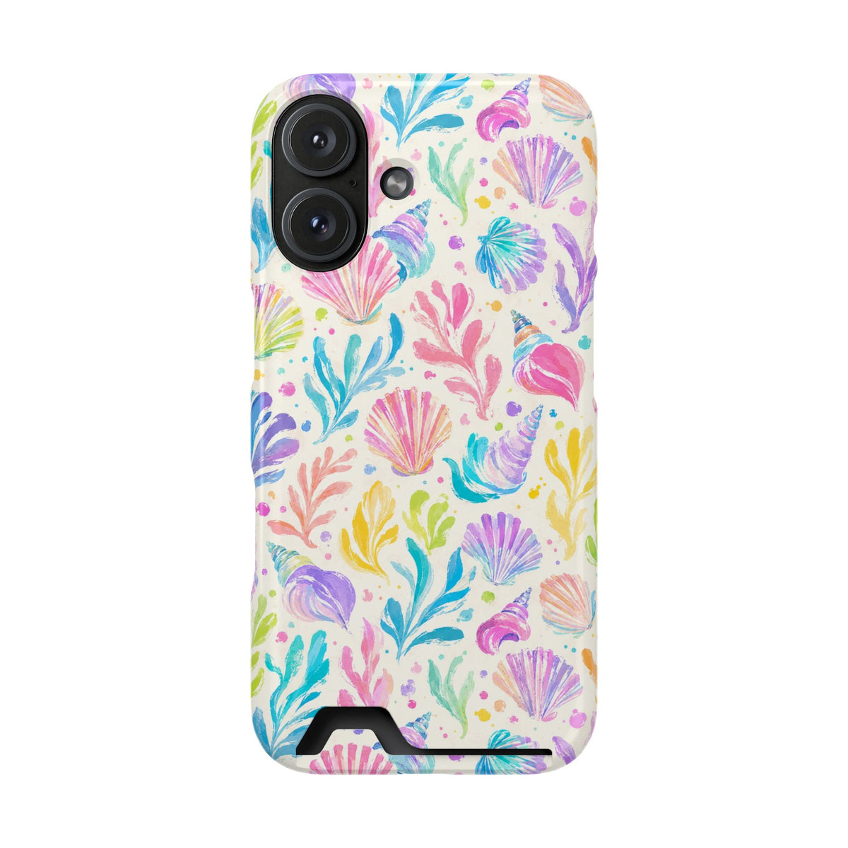 Rainbow Reef phone case with card holder for iPhone 16, glossy finish