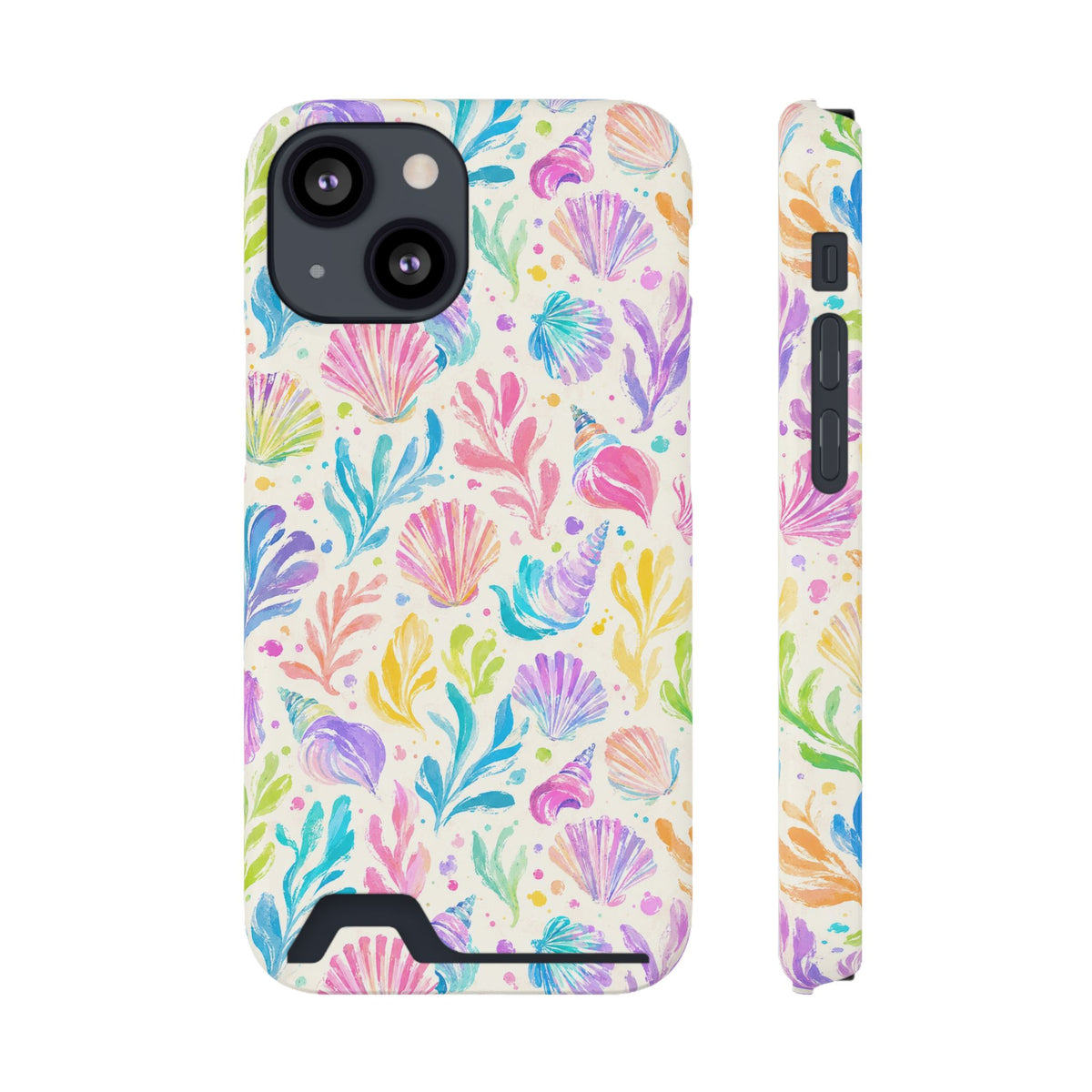 Rainbow Reef phone case with card holder for iPhone 13 Mini, glossy finish