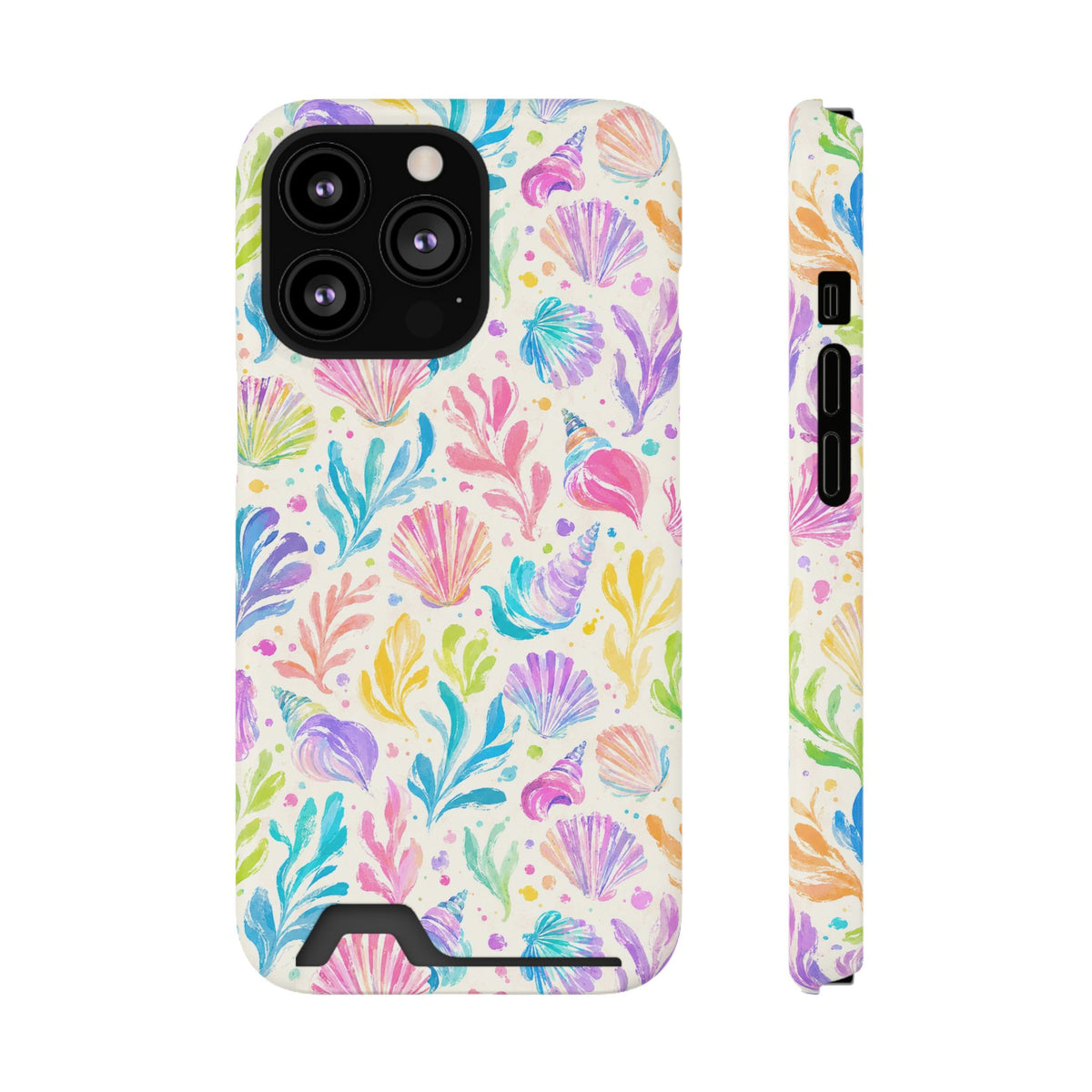 Rainbow Reef phone case with card holder for iPhone 13 Pro, glossy finish