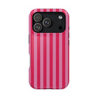 Raspberry Stripe protective phone case for iPhone 18 Pro, glossy finish