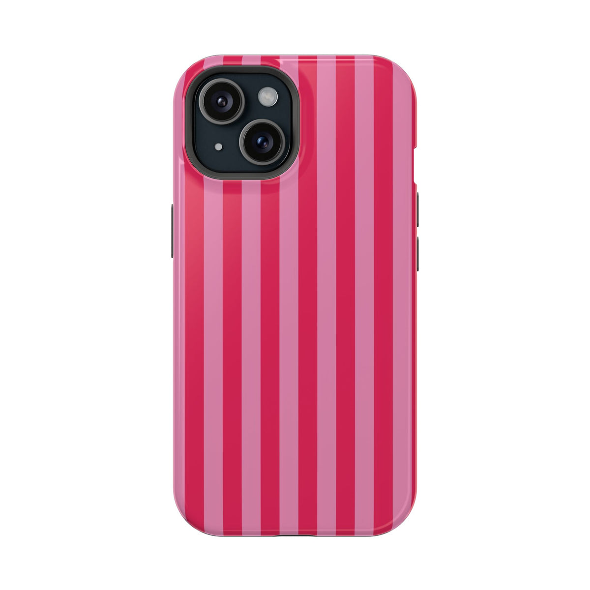 Raspberry Stripe protective phone case for iPhone 15, glossy finish