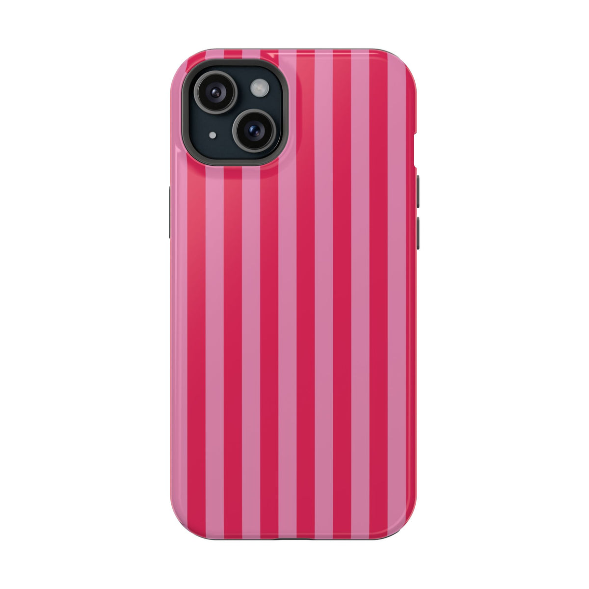 Raspberry Stripe protective phone case for iPhone 15 Plus, glossy finish