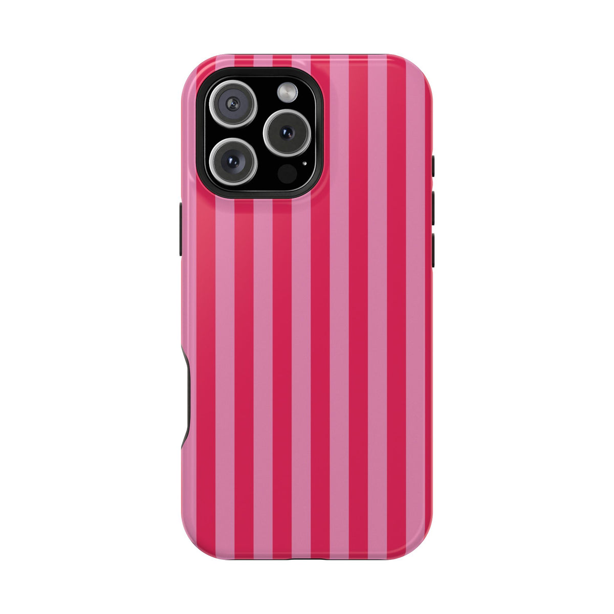 Raspberry Stripe protective phone case for iPhone 16 Pro Max, glossy finish