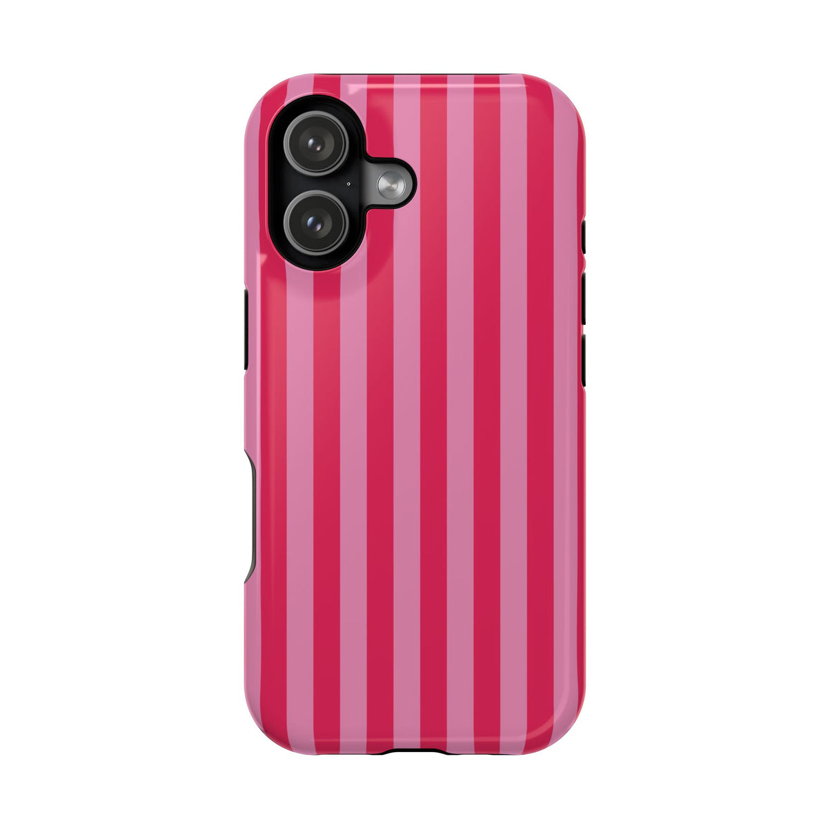 Raspberry Stripe protective phone case for iPhone 17, glossy finish