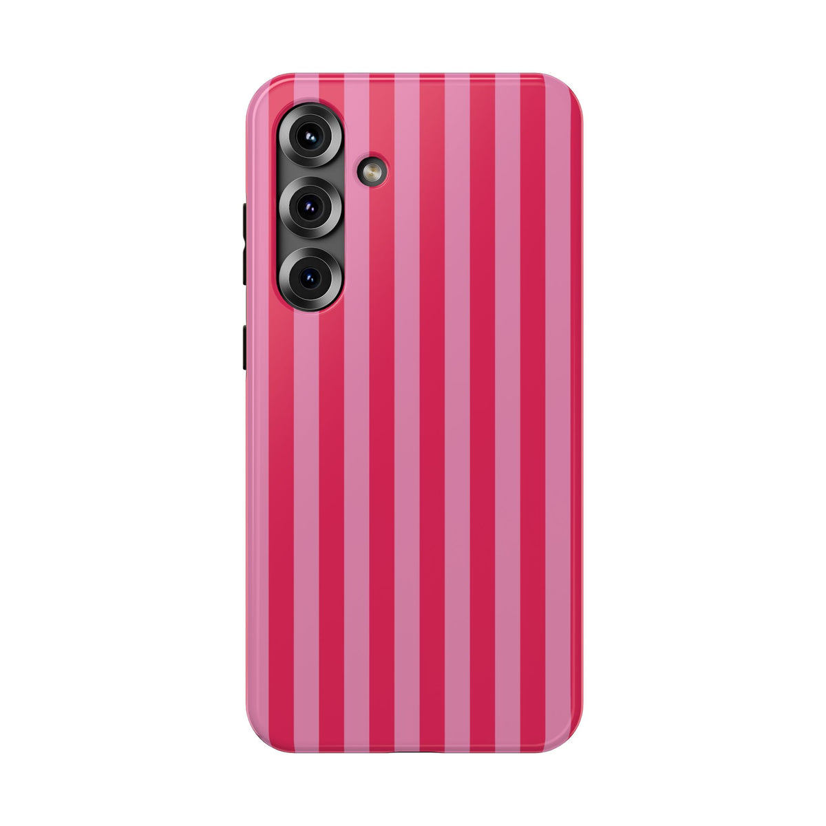 Raspberry Stripe protective phone case for Samsung Galaxy S25 Plus, glossy finish