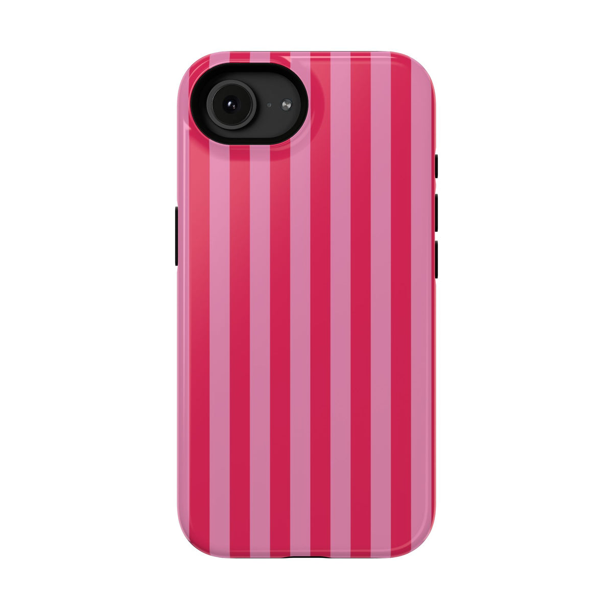 Raspberry Stripe protective phone case for iPhone 16e, glossy finish