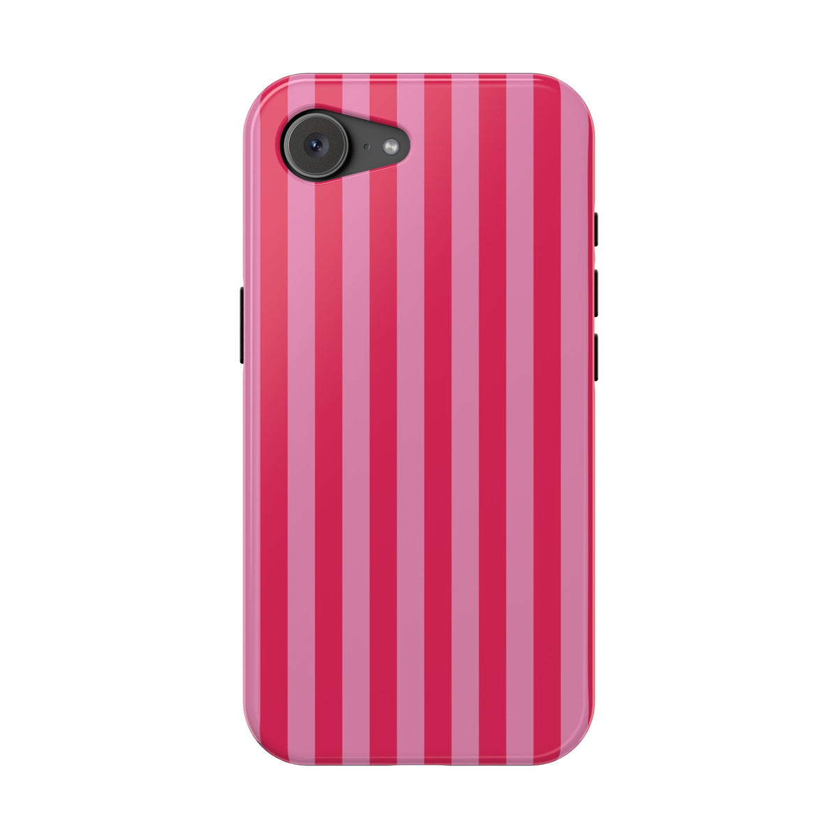 Raspberry Stripe protective phone case for iPhone 17e, glossy finish