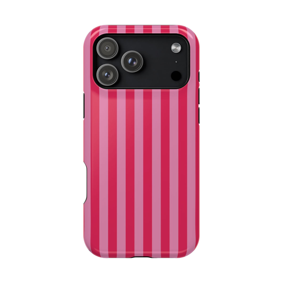 Raspberry Stripe protective phone case for iPhone 18 Pro Max, glossy finish