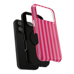 Raspberry Stripe protective phone case, close-up of the dual-layer construction