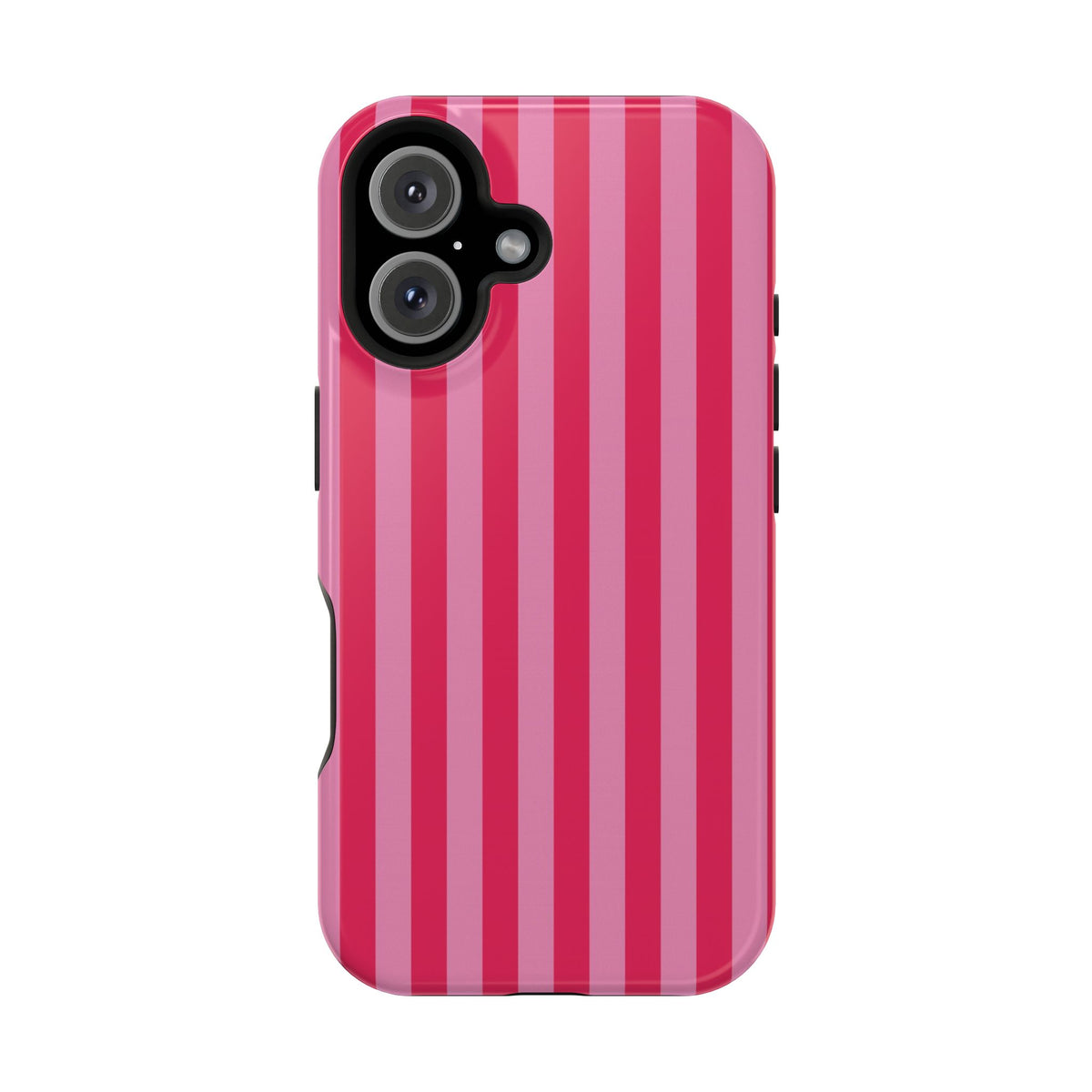 Raspberry Stripe MagSafe case for iPhone 16, glossy finish
