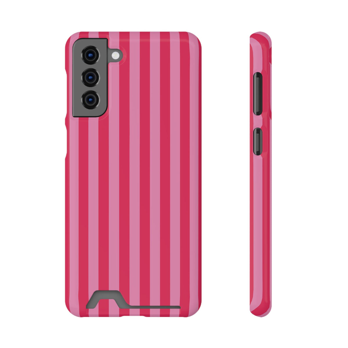 Raspberry Stripe phone case with card holder for Samsung Galaxy S21 Plus, glossy finish
