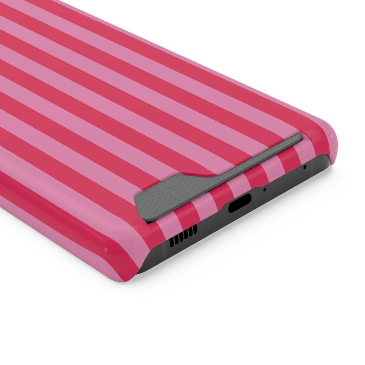 Raspberry Stripe phone case with card holder for Samsung Galaxy S21 Ultra, glossy finish
