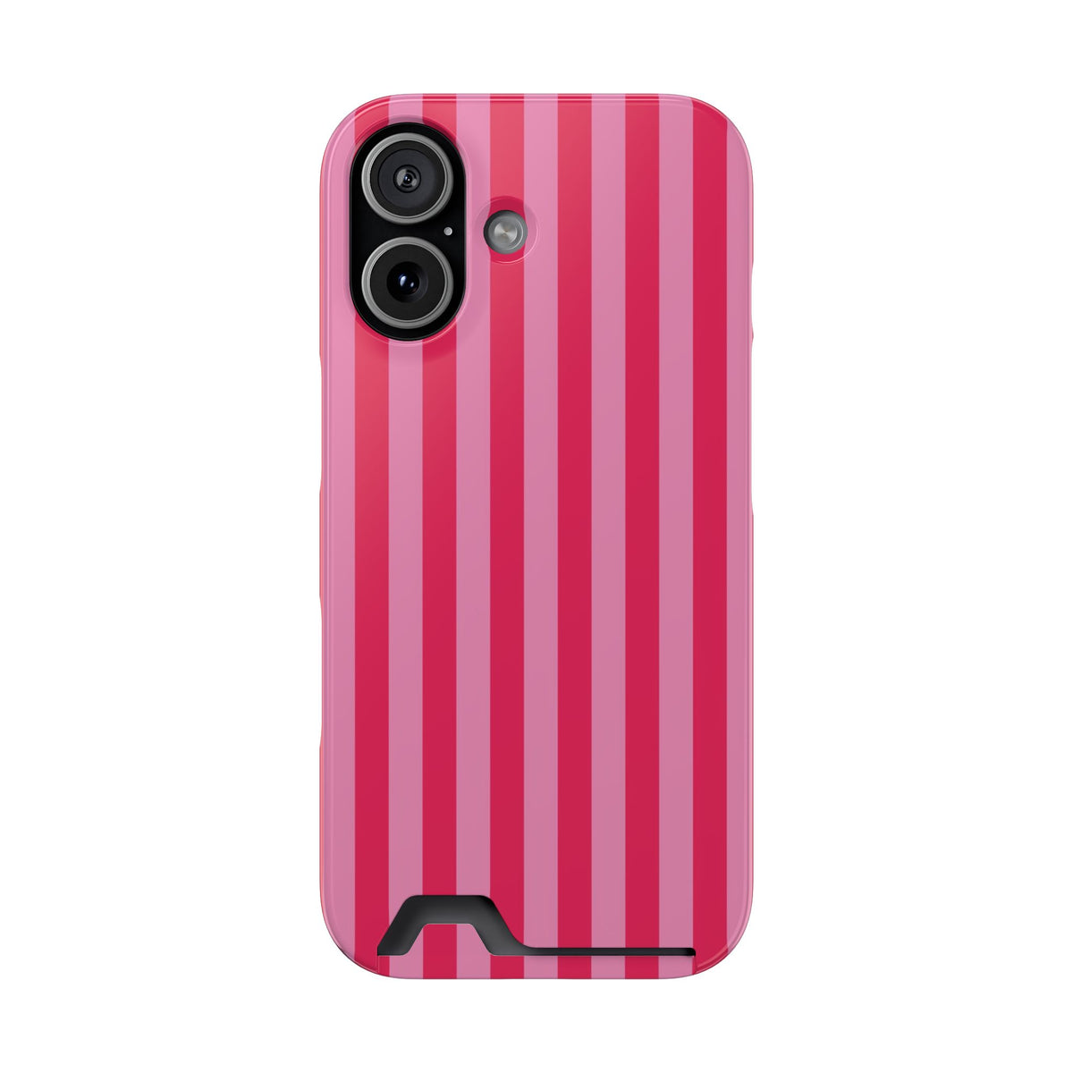 Raspberry Stripe phone case with card holder for iPhone 17, glossy finish