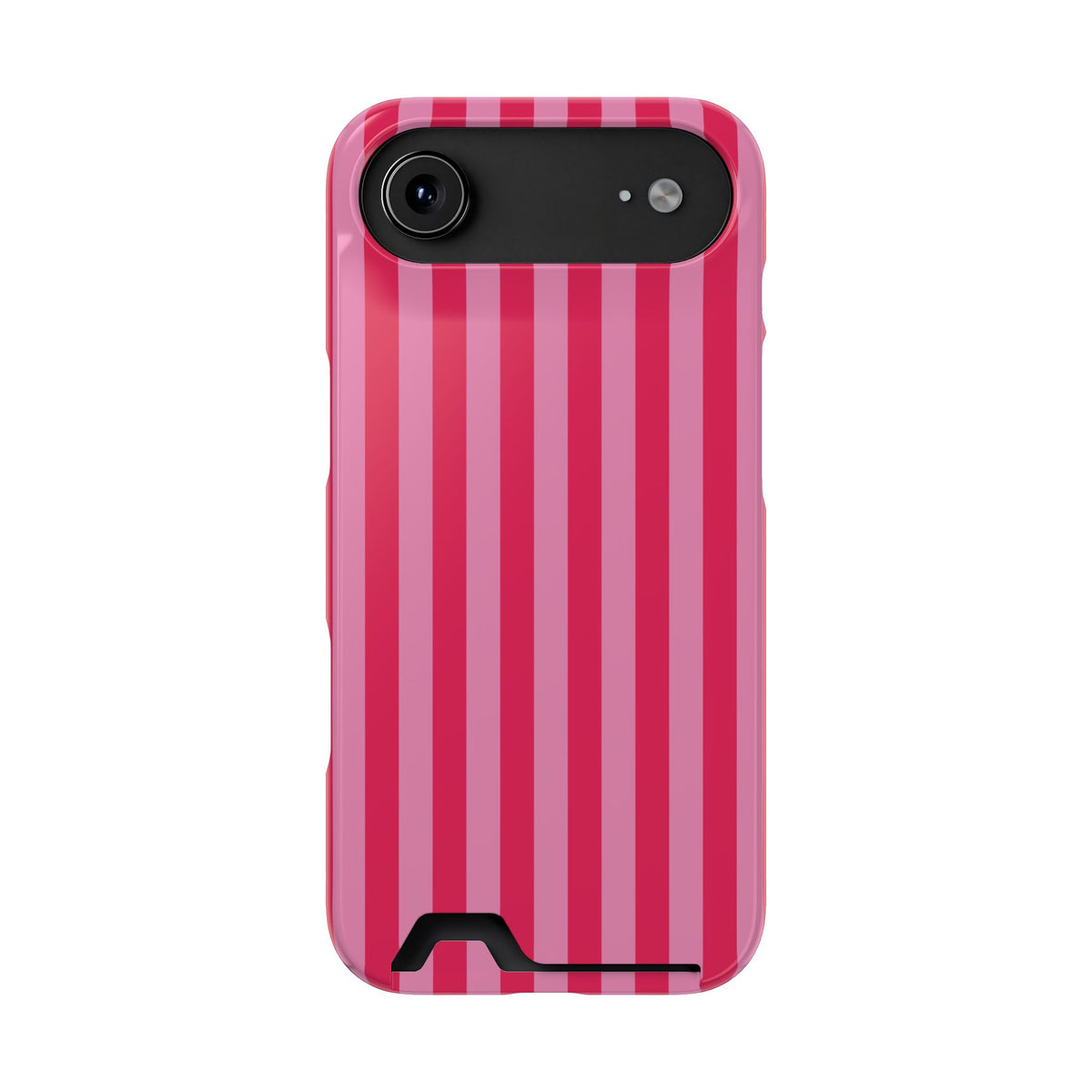 Raspberry Stripe phone case with card holder for iPhone 17 Air, glossy finish